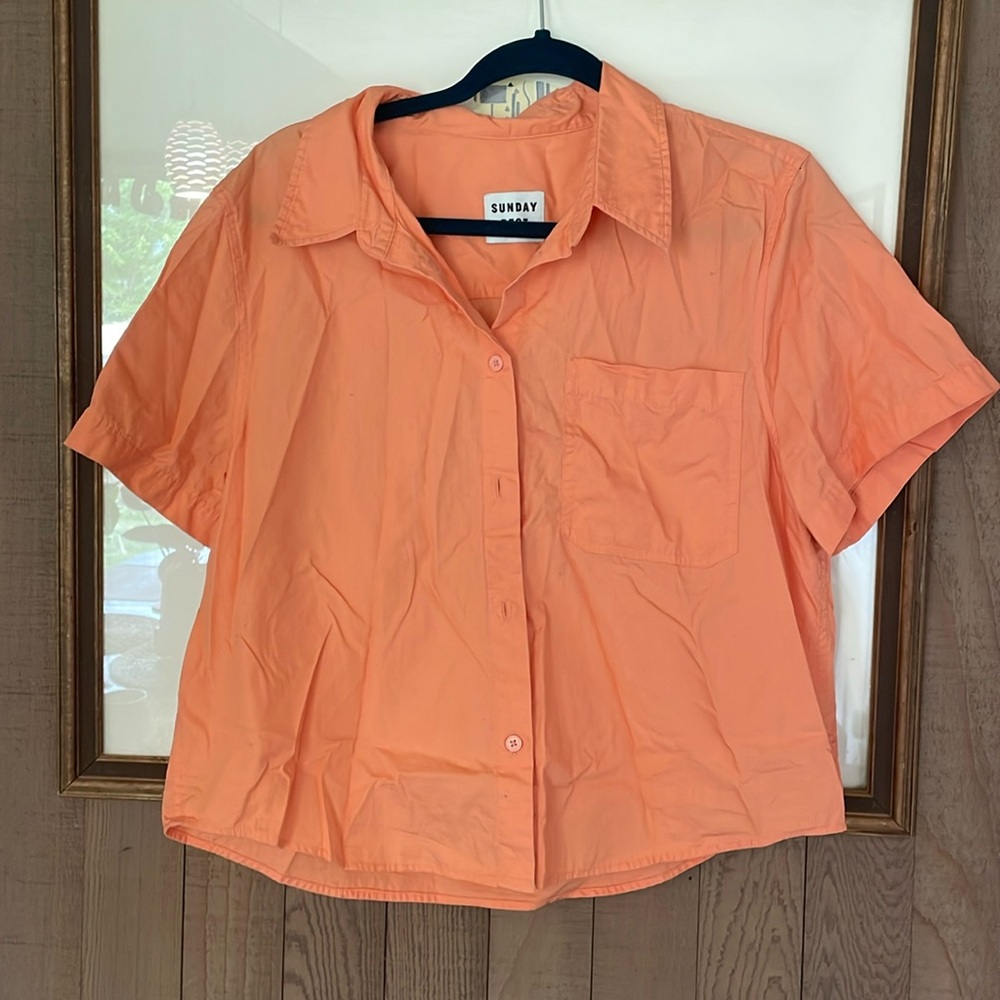 Aritzia Sunday Best Eliza Button Down Cropped Boxy Shirt Orange Size M
